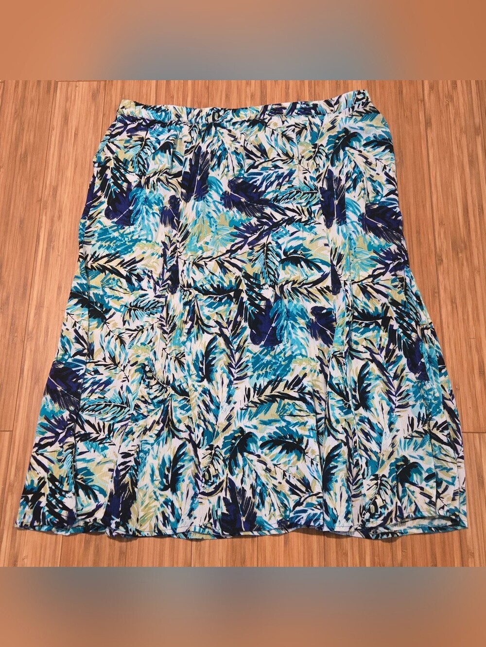 Laura Scott Blue & Teal Tropical Midi Skirt